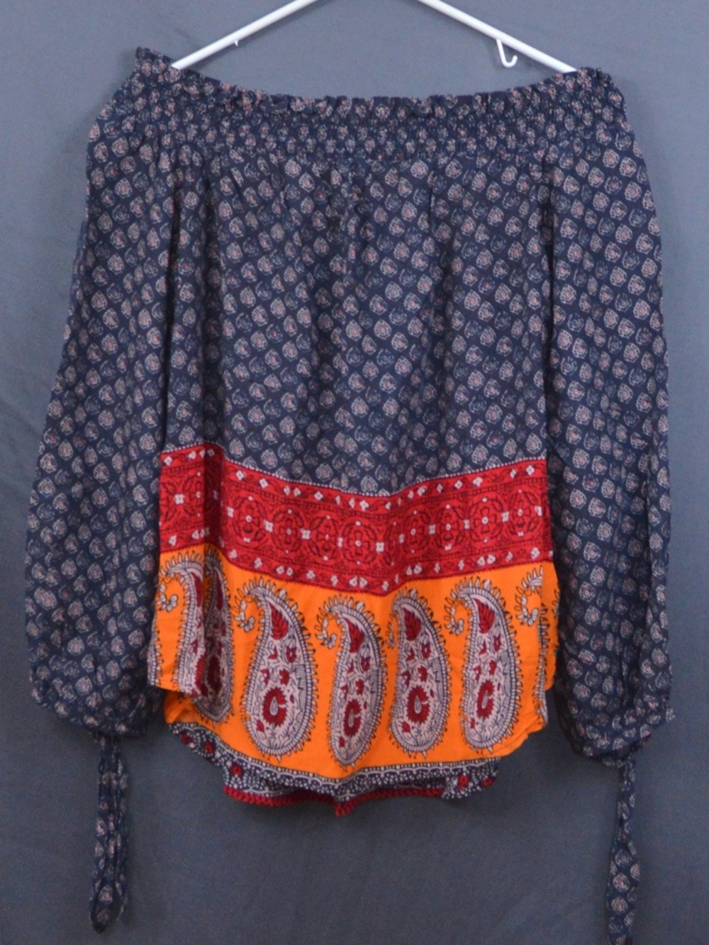Beach Lunch Lounge Boho Off the Shoulder Paisley Blouse Top Size XS